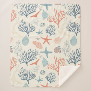 Rustic Coastal - Seashells, Starfish, Reef (35) Sherpa Blanket