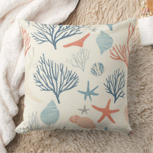 Rustic Coastal - Seashells, Starfish, Reef (35) Throw Pillow