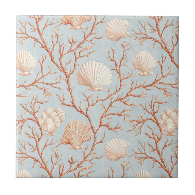 Rustic Coastal - Seashells, Starfish, Reef (36) Ceramic Tile (Front)