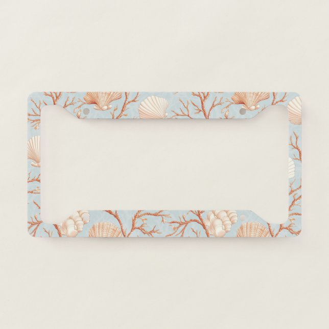 Rustic Coastal - Seashells, Starfish, Reef (36) License Plate Frame (Front)