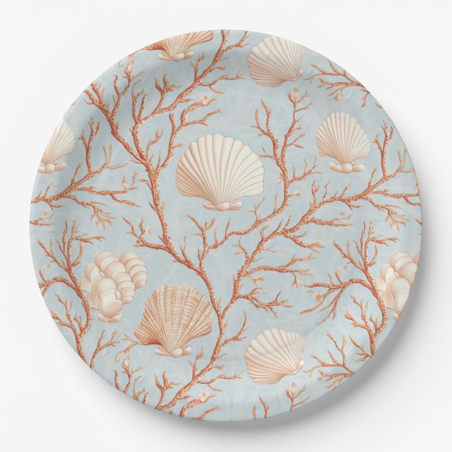Rustic Coastal - Seashells, Starfish, Reef (36) Paper Plates (Front)