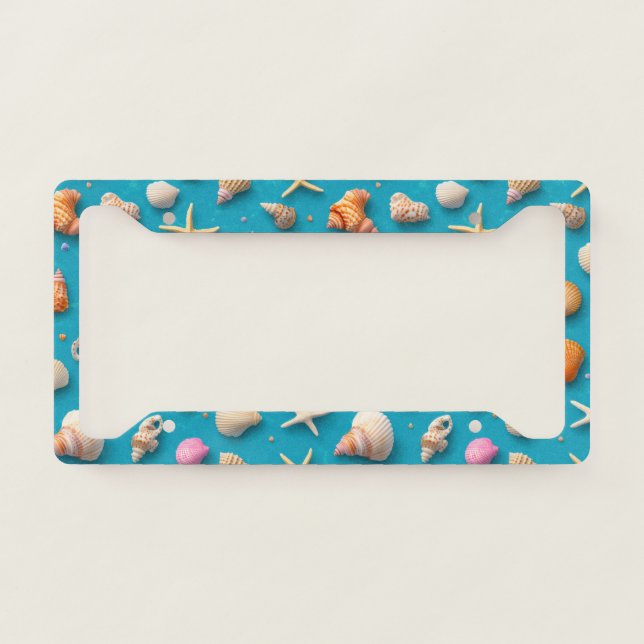 Rustic Coastal - Seashells, Starfish, Reef (3) License Plate Frame (Front)