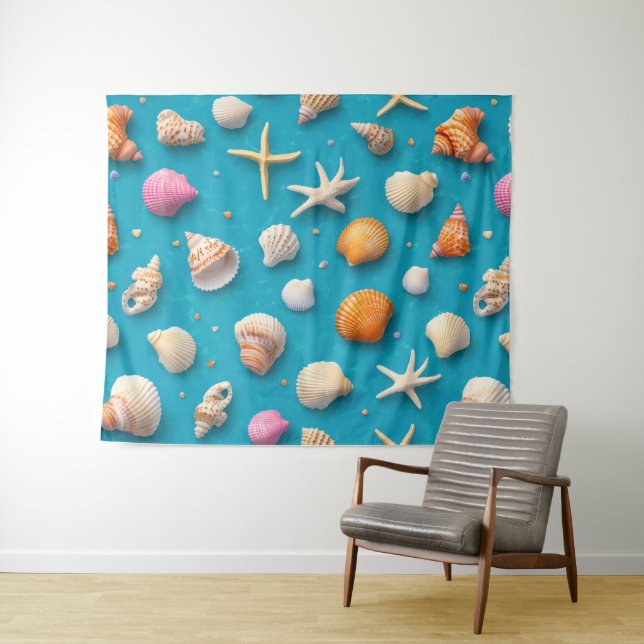 Rustic Coastal - Seashells, Starfish, Reef (3) Tapestry (In Situ (Horizontal))