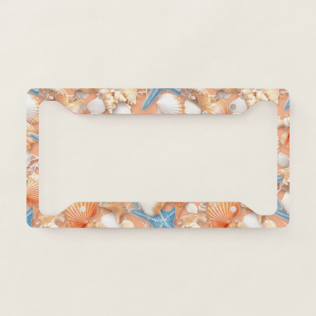 Rustic Coastal - Seashells, Starfish, Reef (4) License Plate Frame (Front)