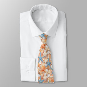 Rustic Coastal - Seashells, Starfish, Reef (4) Neck Tie