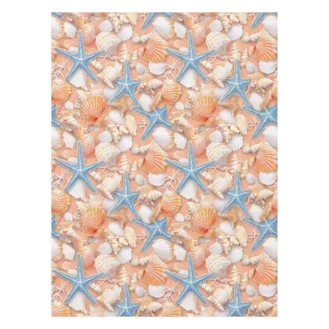 Rustic Coastal - Seashells, Starfish, Reef (4) Tablecloth (Front)
