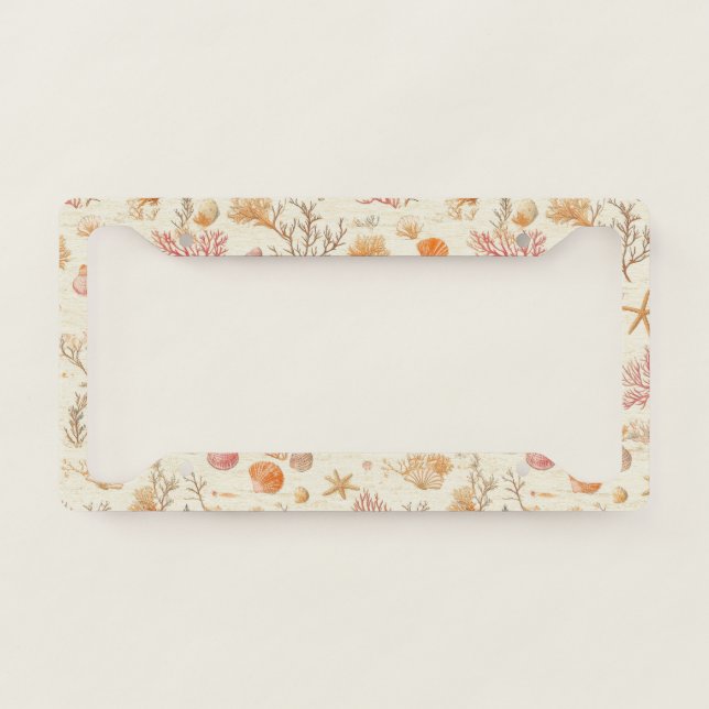 Rustic Coastal - Seashells, Starfish, Reef (5) License Plate Frame (Front)