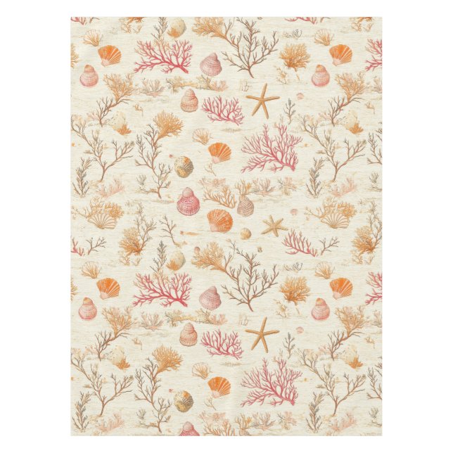 Rustic Coastal - Seashells, Starfish, Reef (5) Tablecloth (Front)