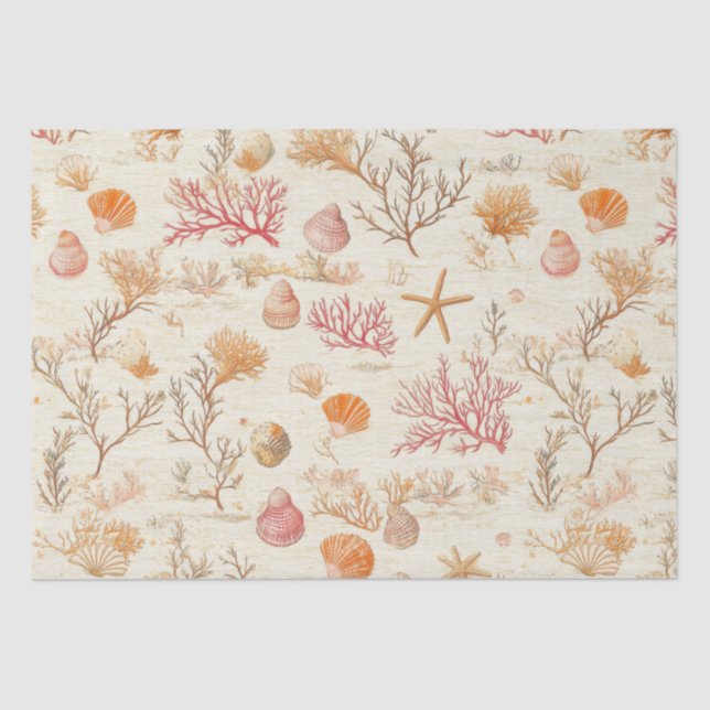 Rustic Coastal - Seashells, Starfish, Reef (5) Tissue Paper (Front)