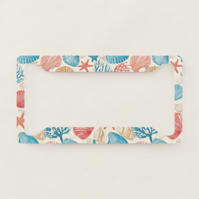Rustic Coastal - Seashells, Starfish, Reef (7) License Plate Frame (Front)