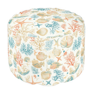 Rustic Coastal - Seashells, Starfish, Reef (9) Pouf