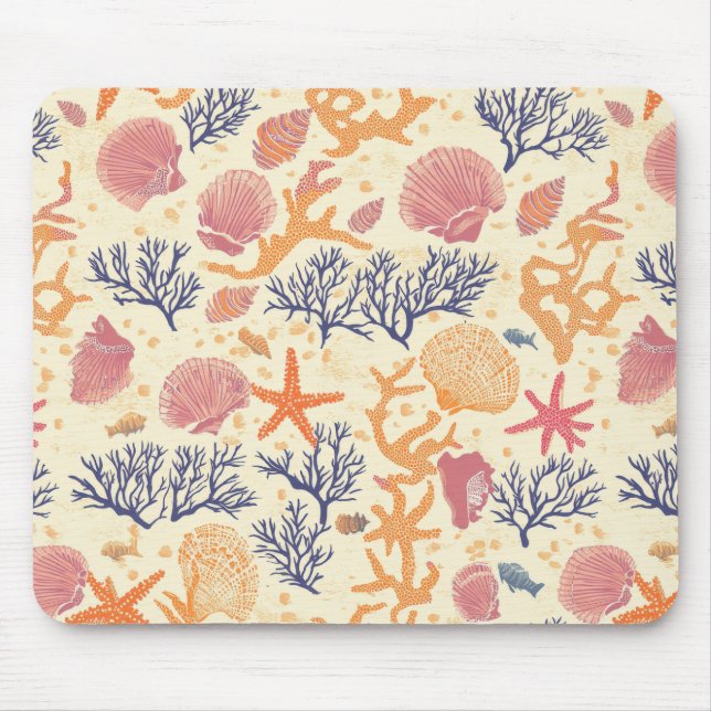 Rustic Coastal - Seashells, Starfish, Reef Mouse Pad (Front)