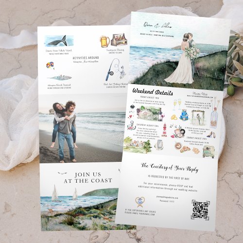 Rustic Coastal Seaside Ocean Wedding Tri_Fold Invitation