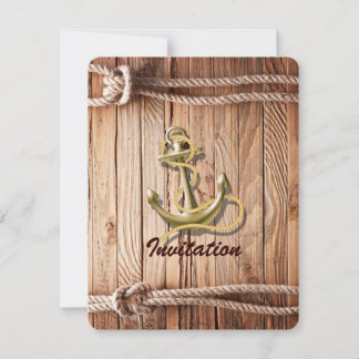 Rustic Coastal wood beach anchor nautical wedding Invitation