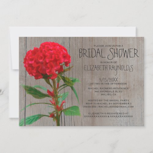 Rustic Cockscomb Bridal Shower Invitations