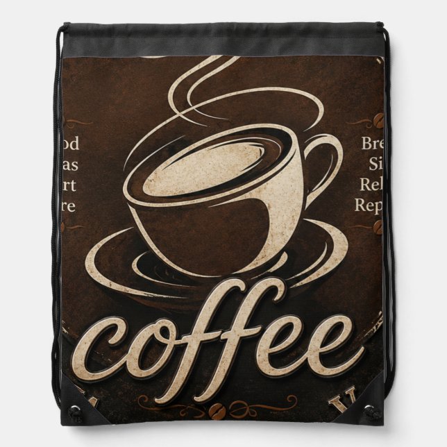 Rustic Coffee Bar Decor Gift Drawstring Bag (Front)