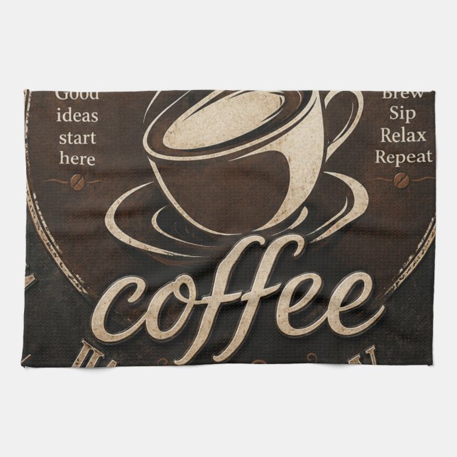 Rustic Coffee Bar Decor Gift Kitchen Towel (Horizontal)