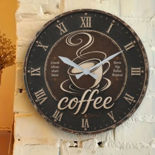 Rustic Coffee Bar Decor Gift Large Clock
