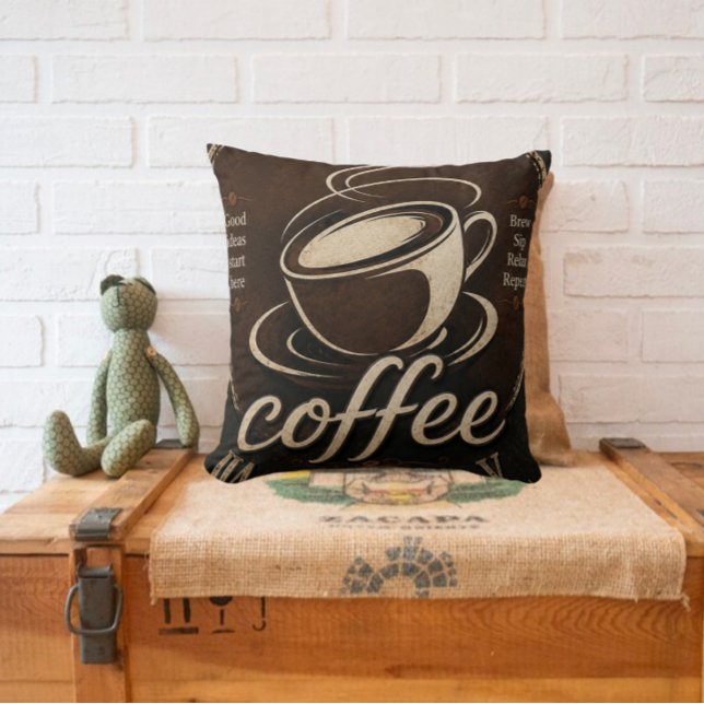 Rustic Coffee Bar Decor Gift Throw Pillow (Creator Uploaded)