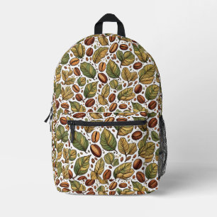 Rustic Coffee Bean & Leaf Pattern Backpack - Uniqu