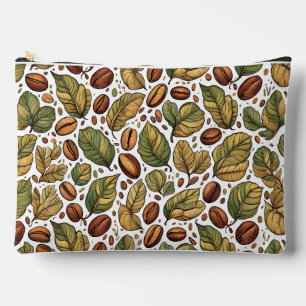 Rustic Coffee Bean & Leaf Pattern Print Cut Sew Ba Accessory Pouch