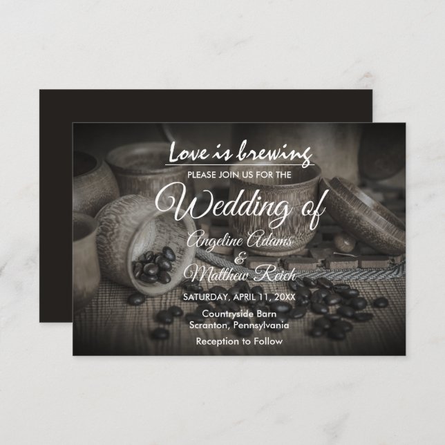 Rustic Coffee Bean-Love is Brewing Wedding Card (Front/Back)