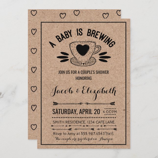 Rustic Coffee Couples Baby Shower Baby Brewing Invitation (Front/Back)