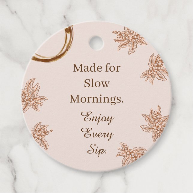 Rustic Coffee Gift Tag Slow Mornings Quote (Front)