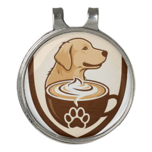 Rustic Coffee & Golden Retriever Shield Logo - Cof Golf Hat Clip