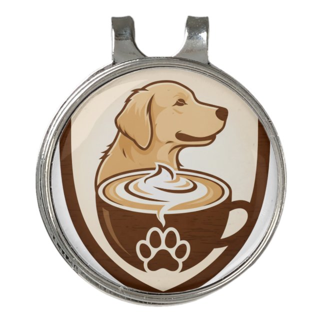 Rustic Coffee & Golden Retriever Shield Logo - Cof Golf Hat Clip (Front)