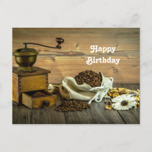 Rustic Coffee Grinder Photo Birthday Postcard