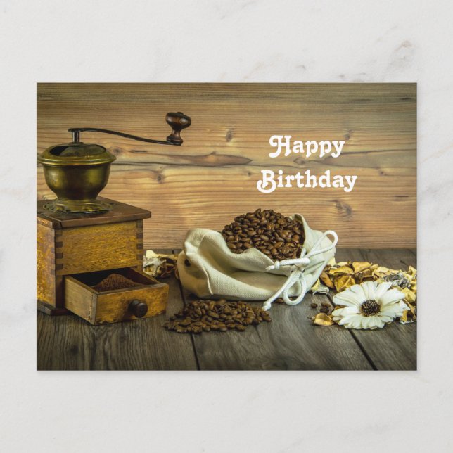 Rustic Coffee Grinder Photo Birthday Postcard (Front)