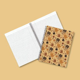 Rustic Coffee Love - Mug and Heart Pattern Notebook