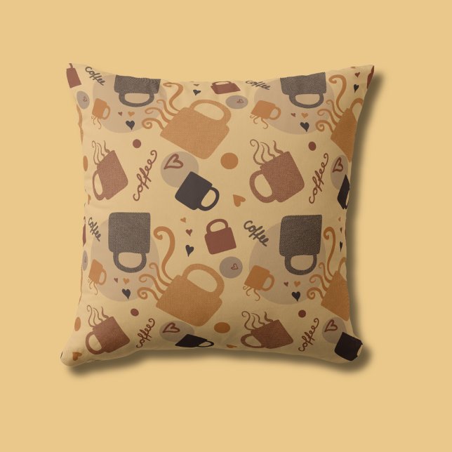 Rustic Coffee Love - Mug and Heart Pattern Throw Pillow (Creator Uploaded)