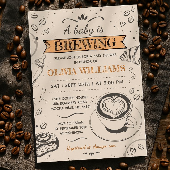 Rustic Coffee Shop Baby Is Brewing Baby Shower Invitation (Creator Uploaded)