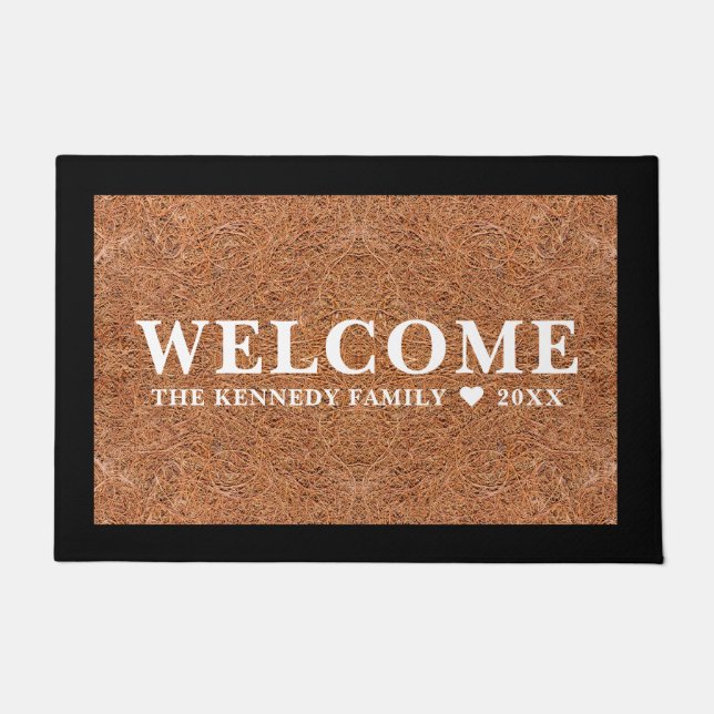 Rustic Coir Family Name Personalized Welcome Doormat (Front)