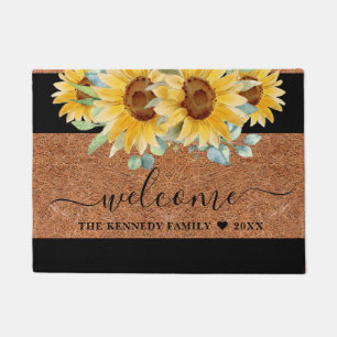 Rustic Coir Family Name Sunflower Welcome Doormat