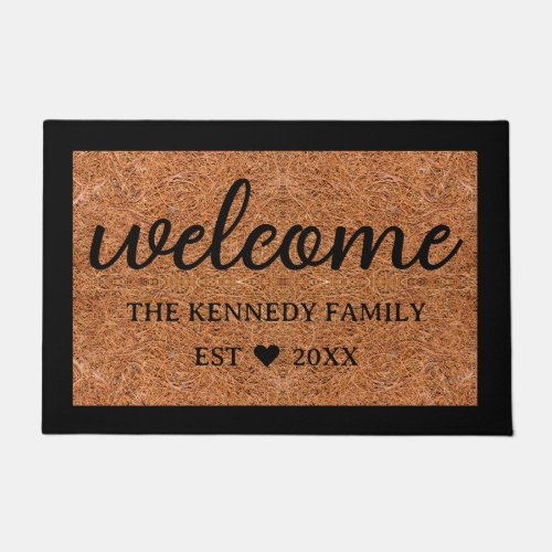Rustic Coir Look Welcome Family Name Personalized  Doormat