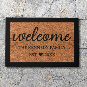 Rustic Coir Look Welcome Family Name Personalized  Doormat