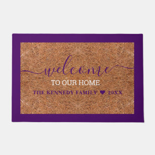 Rustic Coir Purple Welcome Home Family Name Doormat