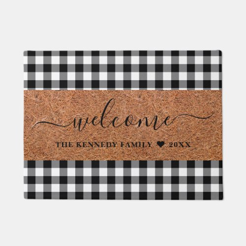 Rustic Coir Welcome Black And White Buffalo Plaid Doormat