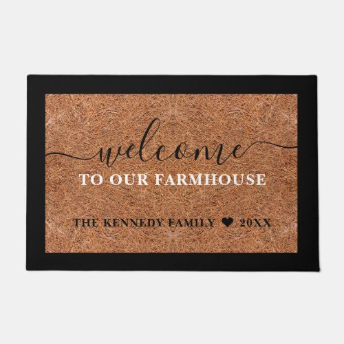 Rustic Coir Welcome To Our Farmhouse Family Name Doormat