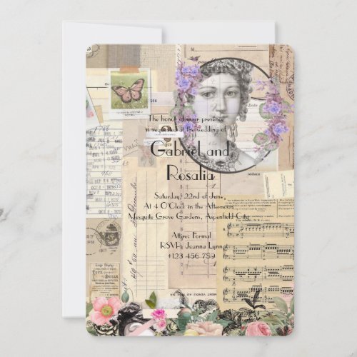 Rustic collageshabby chic patternvintageflorals save the date