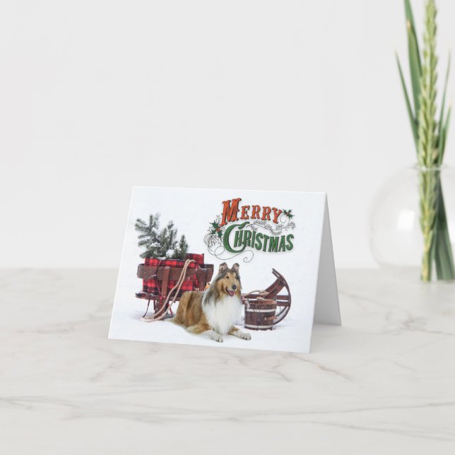 Rustic Collie Christmas Holiday Card (Front)