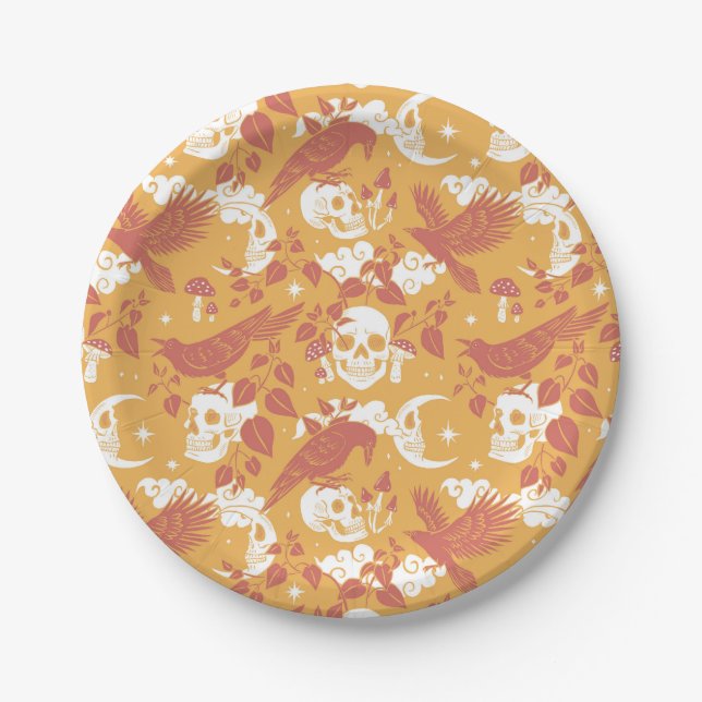 Rustic Color Halloween Pattern Paper Plates (Front)