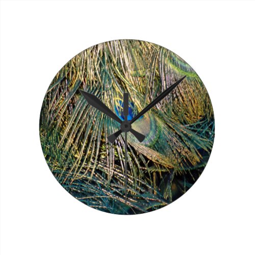 Rustic Color Peafowl Feathers Round Wall Clock