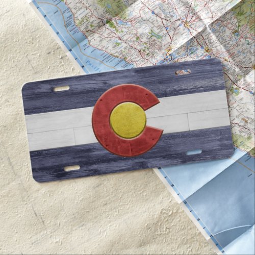 Rustic Colorado Flag License Plate