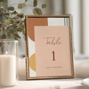 Rustic Colorful Arches Coral Pink Boho Wedding Table Number
