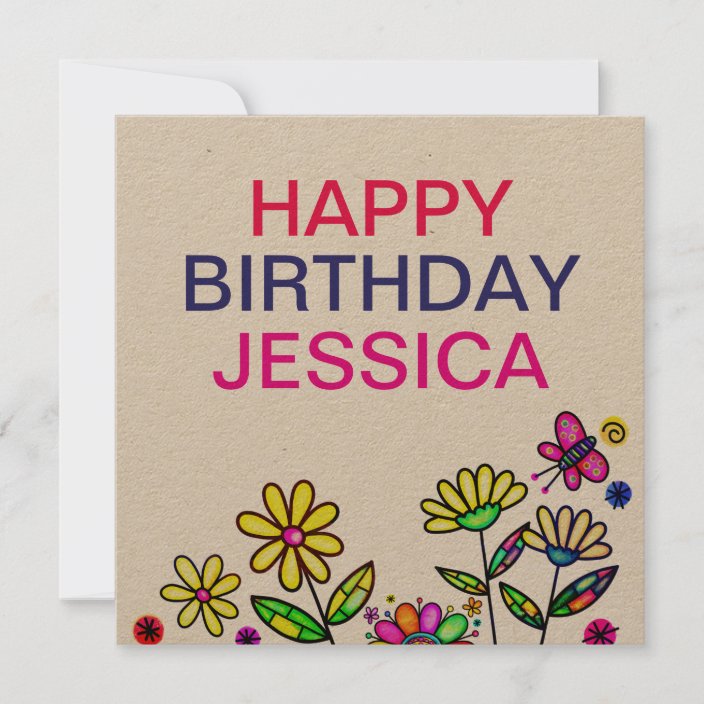 Rustic Colorful Artsy Flowers Happy Birthday Name Card Zazzle Com