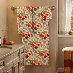 Rustic Colorful Autumn Leaves Seamless Pattern Bath Towel Set